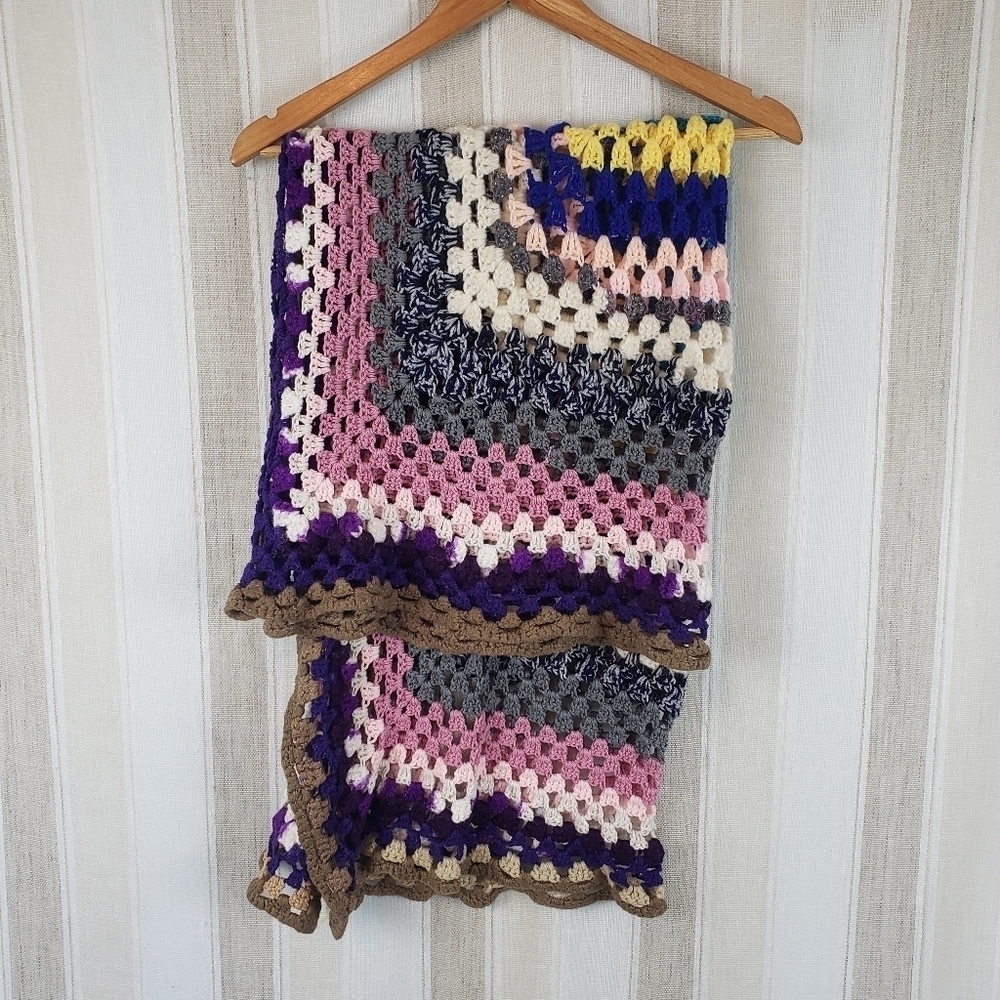 Vintage Handmade‎ Granny Square Crochet Blanket Throw Afghan